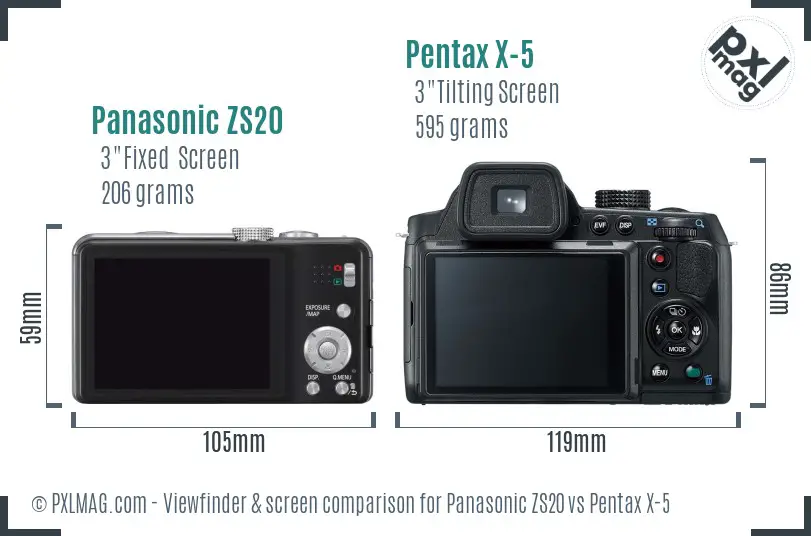 Panasonic ZS20 vs Pentax X-5 Screen and Viewfinder comparison