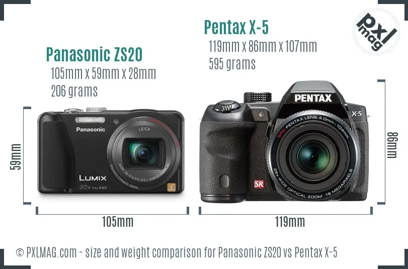 Panasonic ZS20 vs Pentax X-5 size comparison