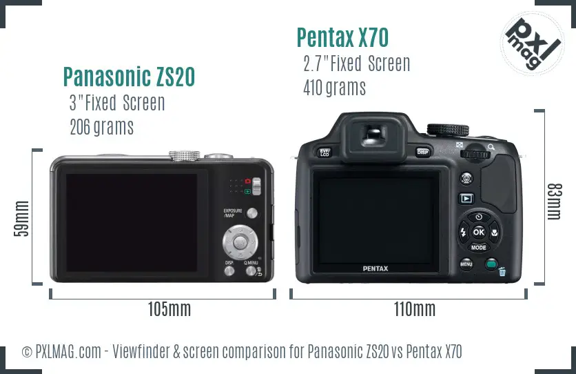 Panasonic ZS20 vs Pentax X70 Screen and Viewfinder comparison