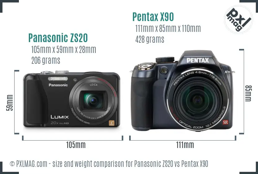 Panasonic ZS20 vs Pentax X90 size comparison Panasonic ZS20 vs Pentax X90 size comparison
