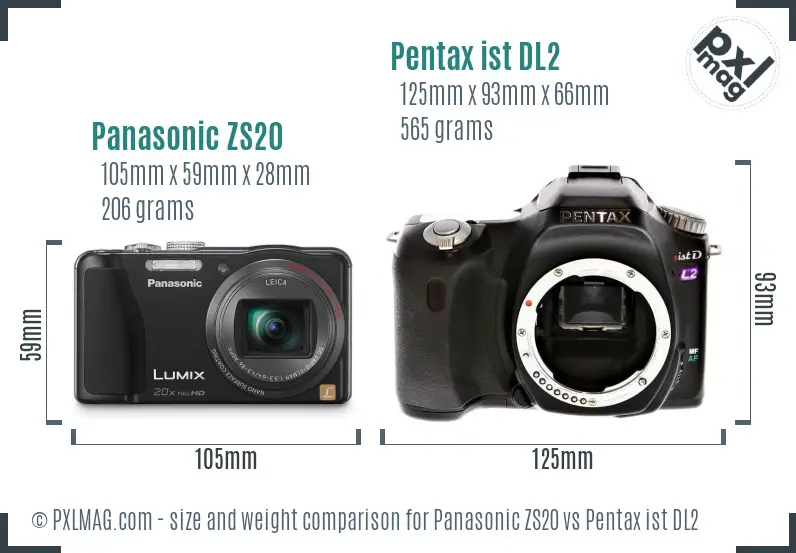 Panasonic ZS20 vs Pentax ist DL2 size comparison
