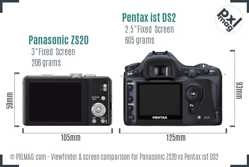 Panasonic ZS20 vs Pentax ist DS2 Screen and Viewfinder comparison