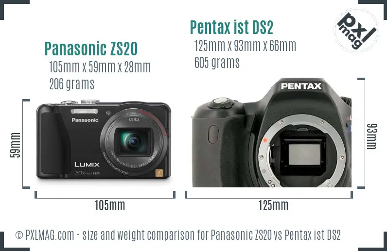 Panasonic ZS20 vs Pentax ist DS2 size comparison