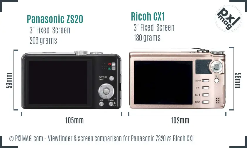Panasonic ZS20 vs Ricoh CX1 Screen and Viewfinder comparison