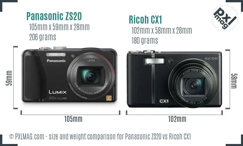 Panasonic ZS20 vs Ricoh CX1 size comparison