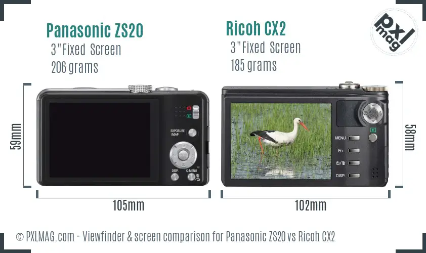Panasonic ZS20 vs Ricoh CX2 Screen and Viewfinder comparison