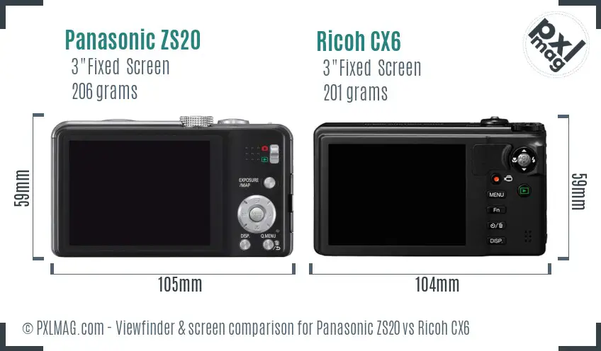 Panasonic ZS20 vs Ricoh CX6 Screen and Viewfinder comparison