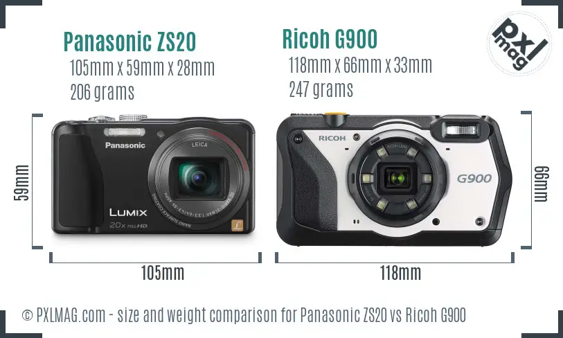 Panasonic ZS20 vs Ricoh G900 size comparison Panasonic ZS20 vs Ricoh G900 size comparison