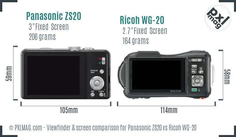 Panasonic ZS20 vs Ricoh WG-20 Screen and Viewfinder comparison