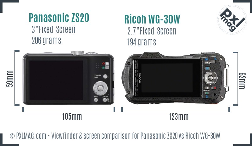 Panasonic ZS20 vs Ricoh WG-30W Screen and Viewfinder comparison