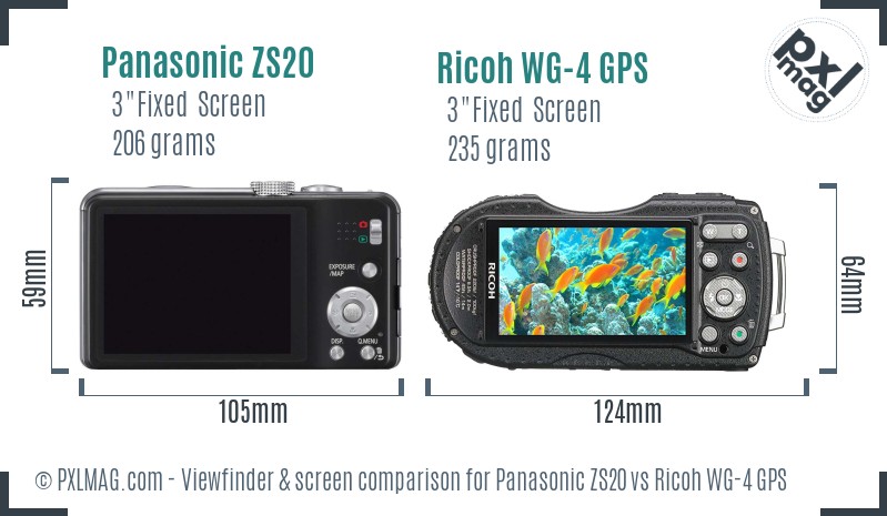 Panasonic ZS20 vs Ricoh WG-4 GPS Screen and Viewfinder comparison
