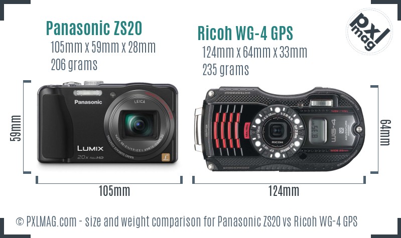 Panasonic ZS20 vs Ricoh WG-4 GPS size comparison