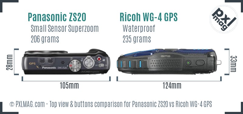 Panasonic ZS20 vs Ricoh WG-4 GPS top view buttons comparison