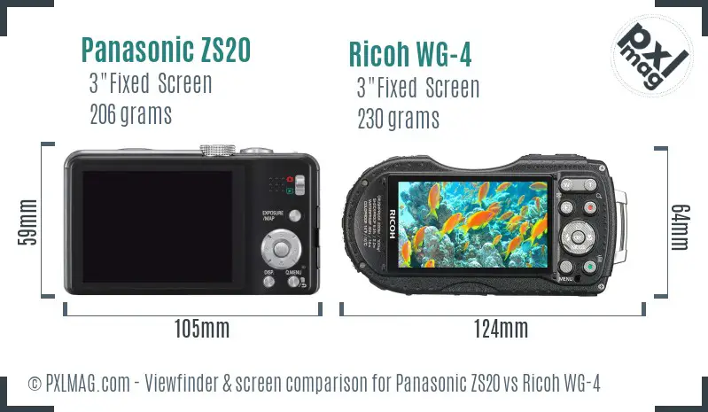 Panasonic ZS20 vs Ricoh WG-4 Screen and Viewfinder comparison