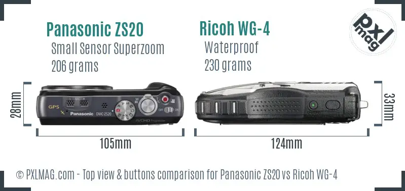 Panasonic ZS20 vs Ricoh WG-4 top view buttons comparison