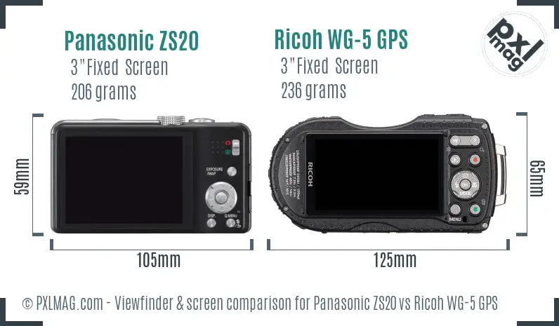 Panasonic ZS20 vs Ricoh WG-5 GPS Screen and Viewfinder comparison