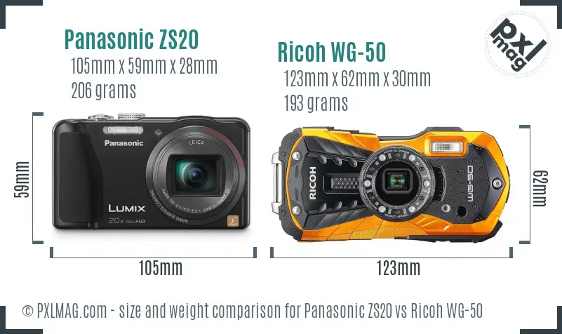 Panasonic ZS20 vs Ricoh WG-50 size comparison Panasonic ZS20 vs Ricoh WG-50 size comparison