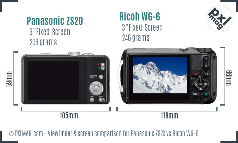Panasonic ZS20 vs Ricoh WG-6 Screen and Viewfinder comparison