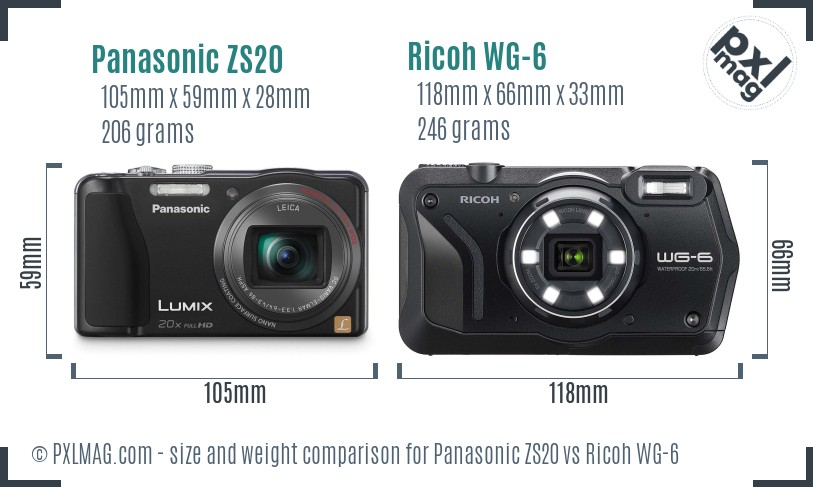 Panasonic ZS20 vs Ricoh WG-6 size comparison Panasonic ZS20 vs Ricoh WG-6 size comparison