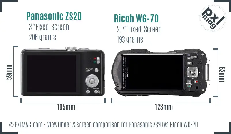 Panasonic ZS20 vs Ricoh WG-70 Screen and Viewfinder comparison