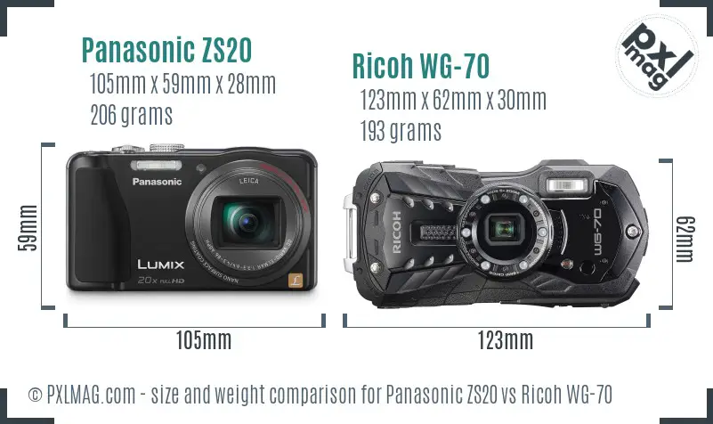 Panasonic ZS20 vs Ricoh WG-70 size comparison Panasonic ZS20 vs Ricoh WG-70 size comparison