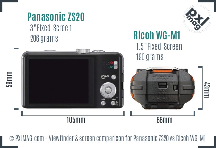 Panasonic ZS20 vs Ricoh WG-M1 Screen and Viewfinder comparison
