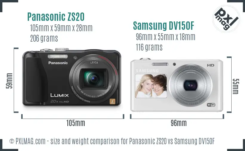 Panasonic ZS20 vs Samsung DV150F size comparison Panasonic ZS20 vs Samsung DV150F size comparison