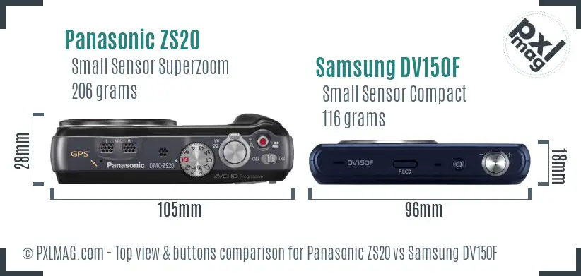 Panasonic ZS20 vs Samsung DV150F top view buttons comparison Panasonic ZS20 vs Samsung DV150F top view buttons comparison