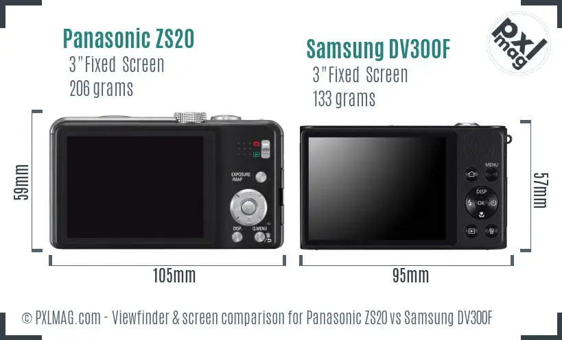 Panasonic ZS20 vs Samsung DV300F Screen and Viewfinder comparison