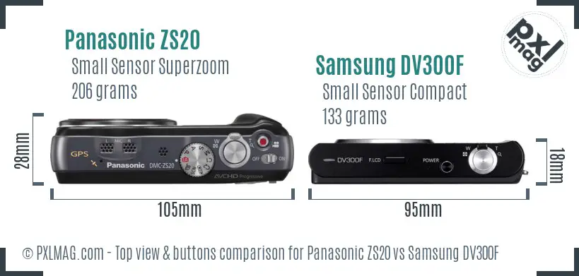 Panasonic ZS20 vs Samsung DV300F top view buttons comparison