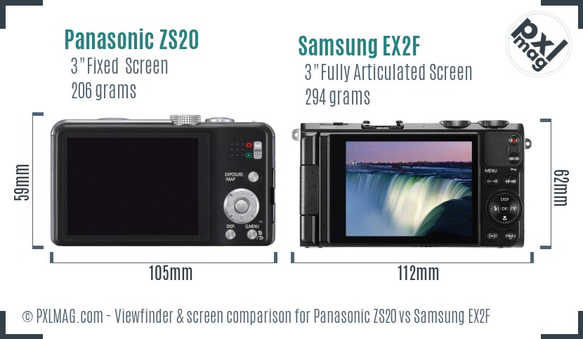 Panasonic ZS20 vs Samsung EX2F Screen and Viewfinder comparison