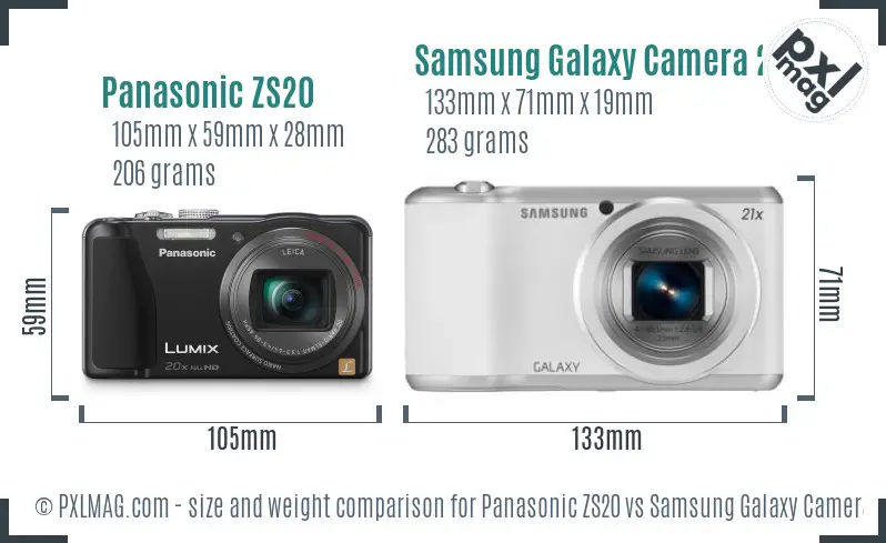 Panasonic ZS20 vs Samsung Galaxy Camera 2 size comparison