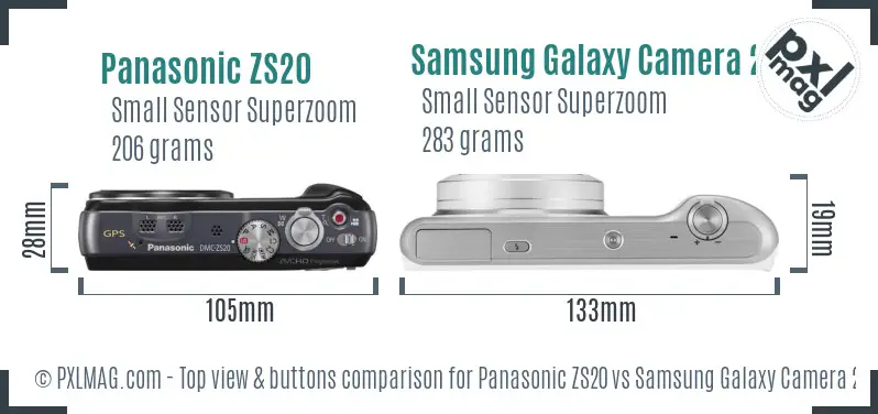Panasonic ZS20 vs Samsung Galaxy Camera 2 top view buttons comparison