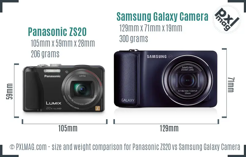 Panasonic ZS20 vs Samsung Galaxy Camera size comparison