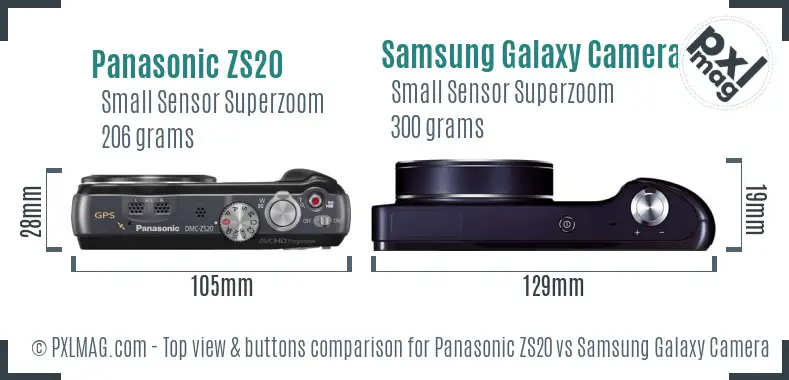 Panasonic ZS20 vs Samsung Galaxy Camera top view buttons comparison