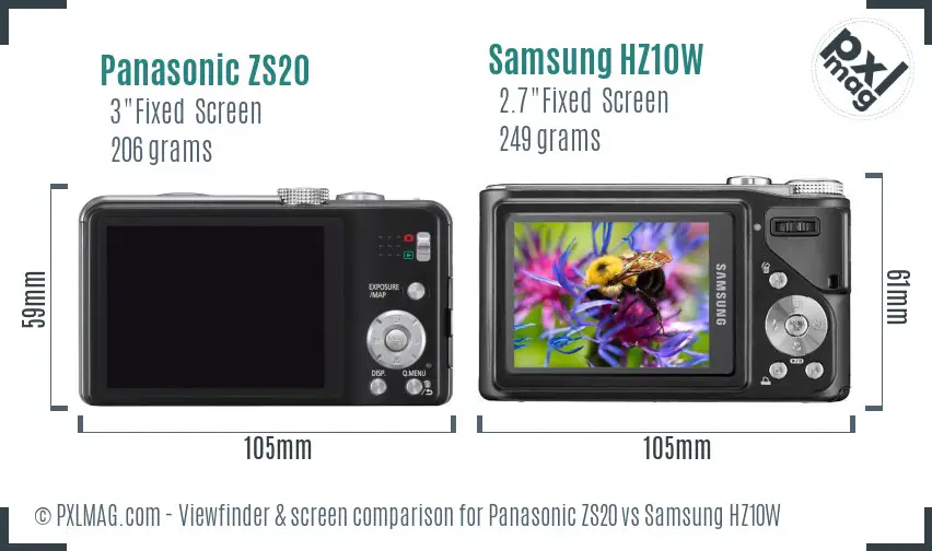 Panasonic ZS20 vs Samsung HZ10W Screen and Viewfinder comparison