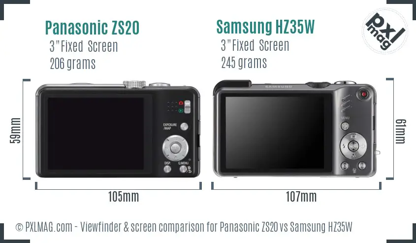 Panasonic ZS20 vs Samsung HZ35W Screen and Viewfinder comparison