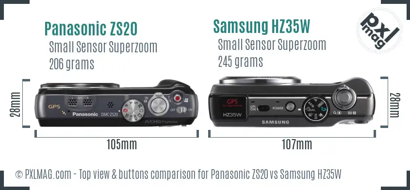 Panasonic ZS20 vs Samsung HZ35W top view buttons comparison
