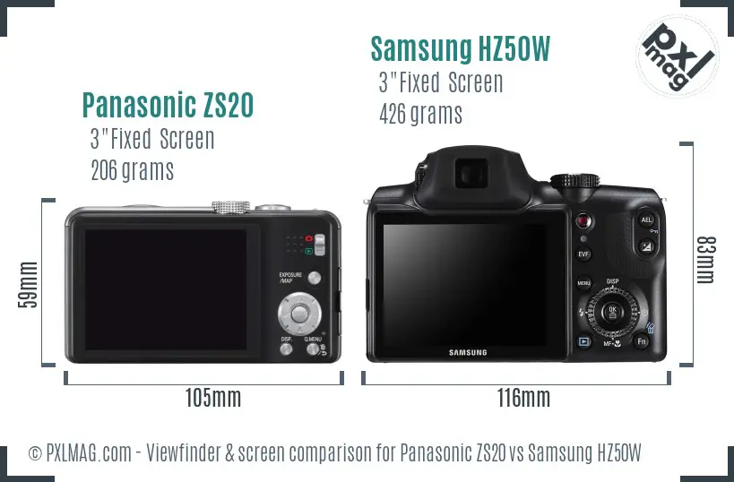 Panasonic ZS20 vs Samsung HZ50W Screen and Viewfinder comparison