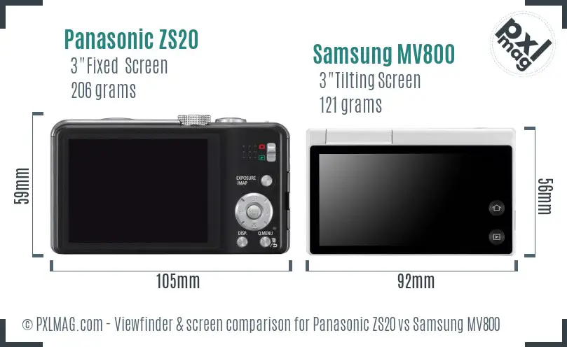 Panasonic ZS20 vs Samsung MV800 Screen and Viewfinder comparison