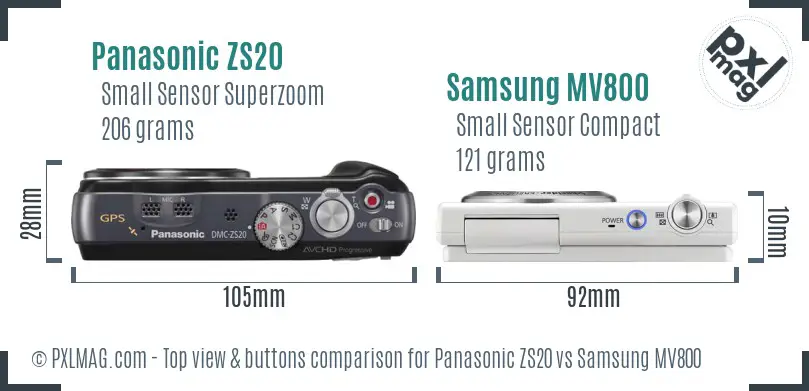 Panasonic ZS20 vs Samsung MV800 top view buttons comparison