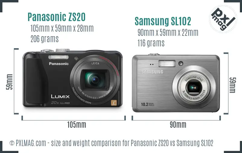 Panasonic ZS20 vs Samsung SL102 size comparison Panasonic ZS20 vs Samsung SL102 size comparison
