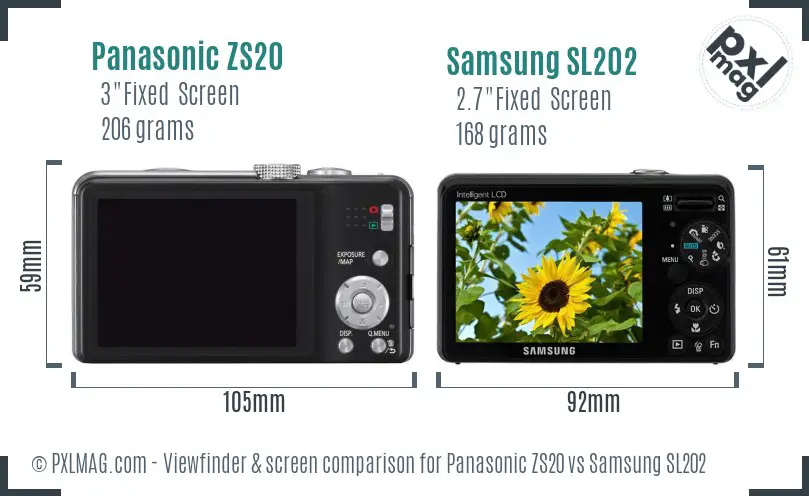 Panasonic ZS20 vs Samsung SL202 Screen and Viewfinder comparison