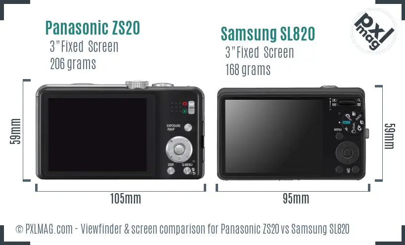 Panasonic ZS20 vs Samsung SL820 Screen and Viewfinder comparison Panasonic ZS20 vs Samsung SL820 Screen and Viewfinder comparison