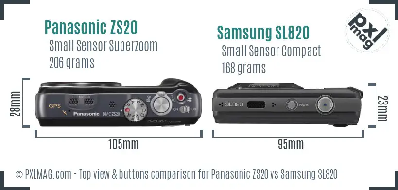 Panasonic ZS20 vs Samsung SL820 top view buttons comparison Panasonic ZS20 vs Samsung SL820 top view buttons comparison