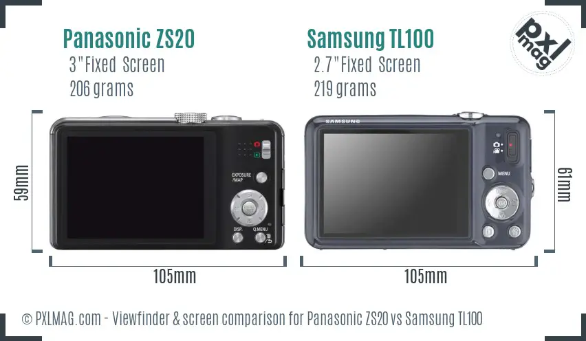 Panasonic ZS20 vs Samsung TL100 Screen and Viewfinder comparison
