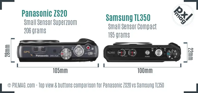Panasonic ZS20 vs Samsung TL350 top view buttons comparison Panasonic ZS20 vs Samsung TL350 top view buttons comparison
