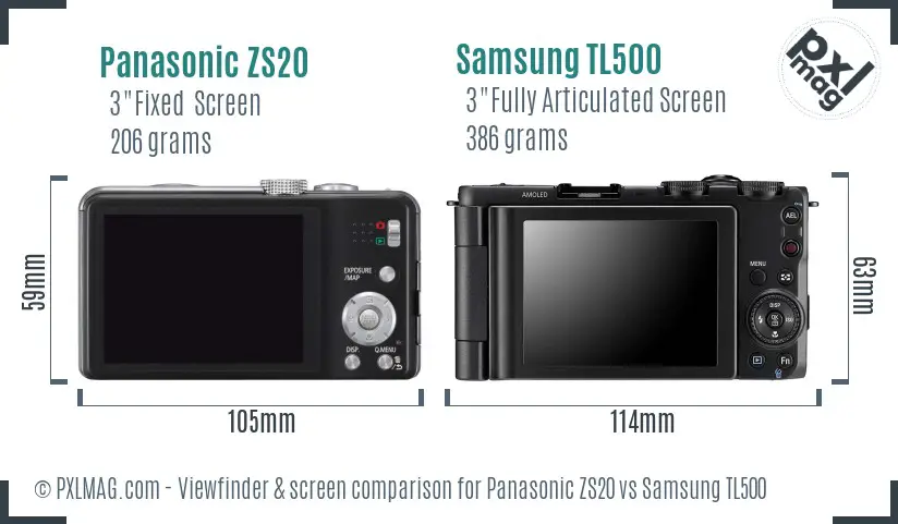 Panasonic ZS20 vs Samsung TL500 Screen and Viewfinder comparison