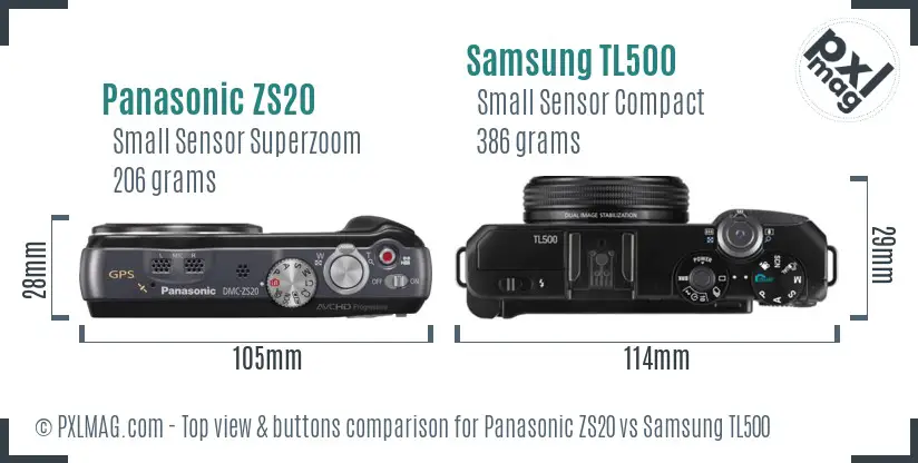 Panasonic ZS20 vs Samsung TL500 top view buttons comparison