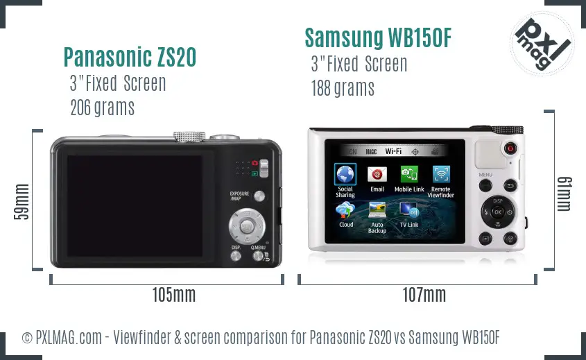 Panasonic ZS20 vs Samsung WB150F Screen and Viewfinder comparison